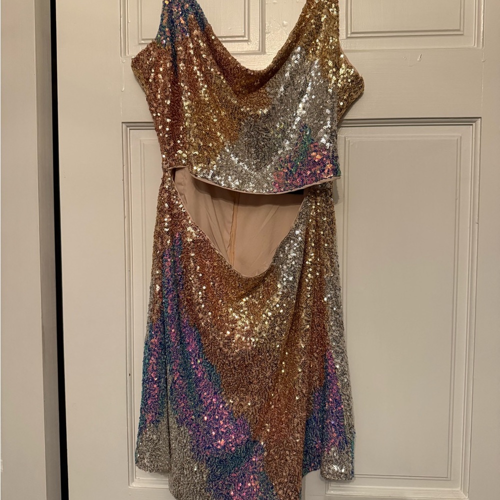 Main Strip Sequin Mini Dress in Gold, Silver, Pink